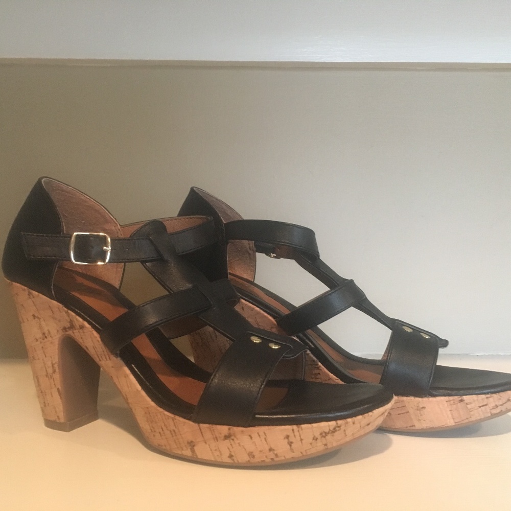 Eurosoft by Sofft Sandals Cork Heel Black 9.5